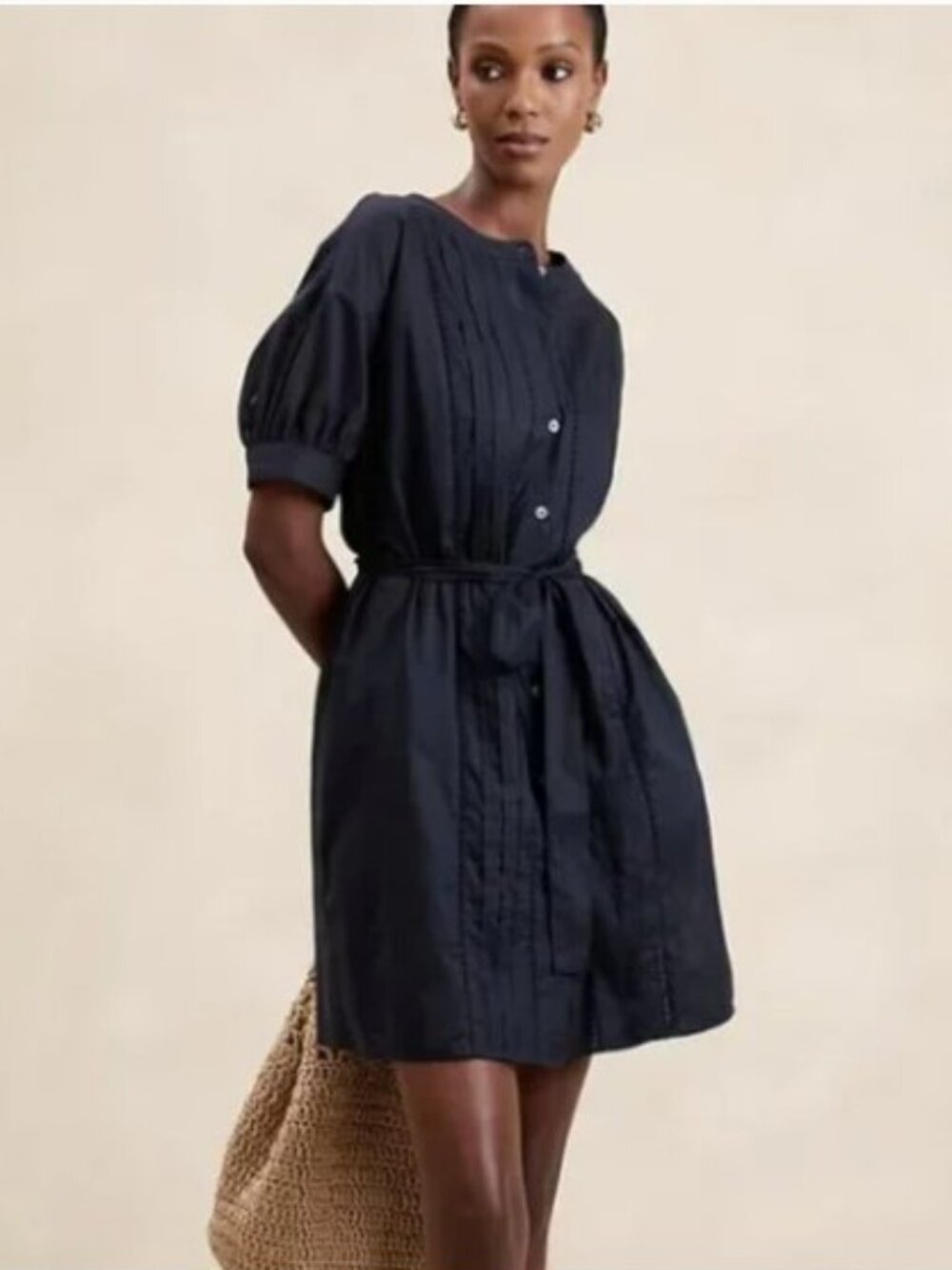 NEW Banana Republic Preppy Navy Eyelet Belted Voile Mini Shirtdress